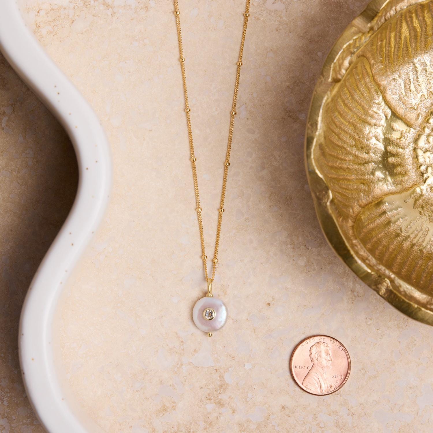 Pearl and White Topaz Pendant on 14k Gold Filled Chain Necklace Necklaces Soul & Little Rose