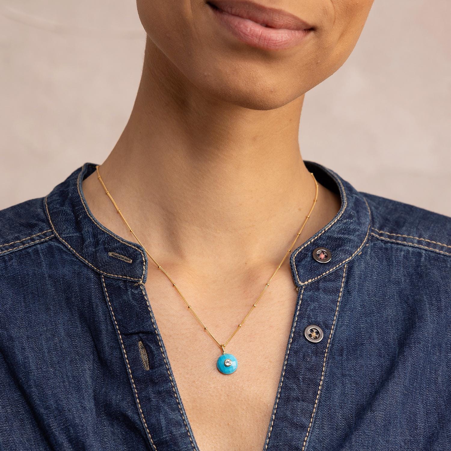 Howlite and White Topaz Round Faceted Pendant Charm Gold Necklace Necklaces Soul & Little Rose