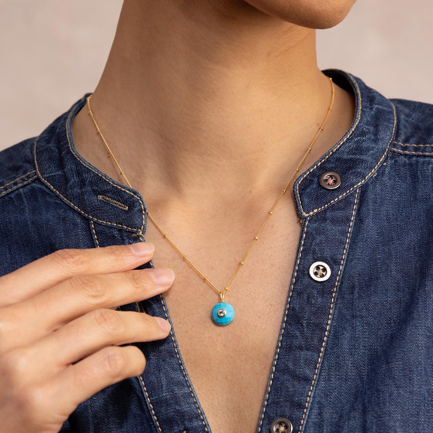 Howlite and White Topaz Round Faceted Pendant Charm Gold Necklace Necklaces Soul & Little Rose