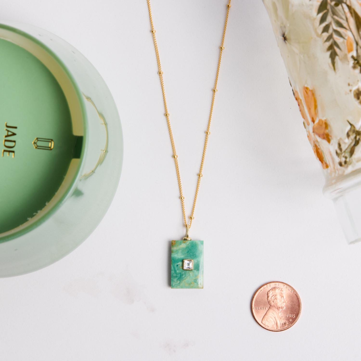 Green Turquoise Geometric CZ Gemstone Necklace on 14k Gold Filled Chain Necklaces Soul & Little Rose