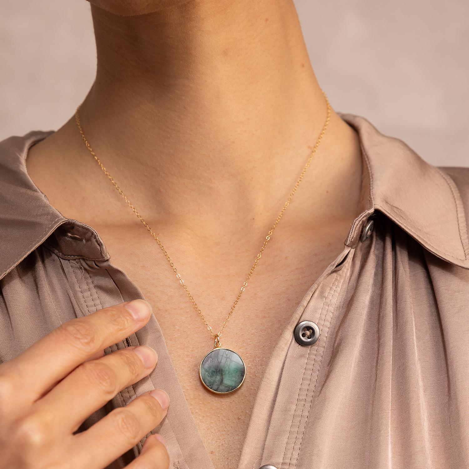 Emerald Geometric Circle Pendant on Minimalist Gold Cable Chain Necklaces Soul & Little Rose