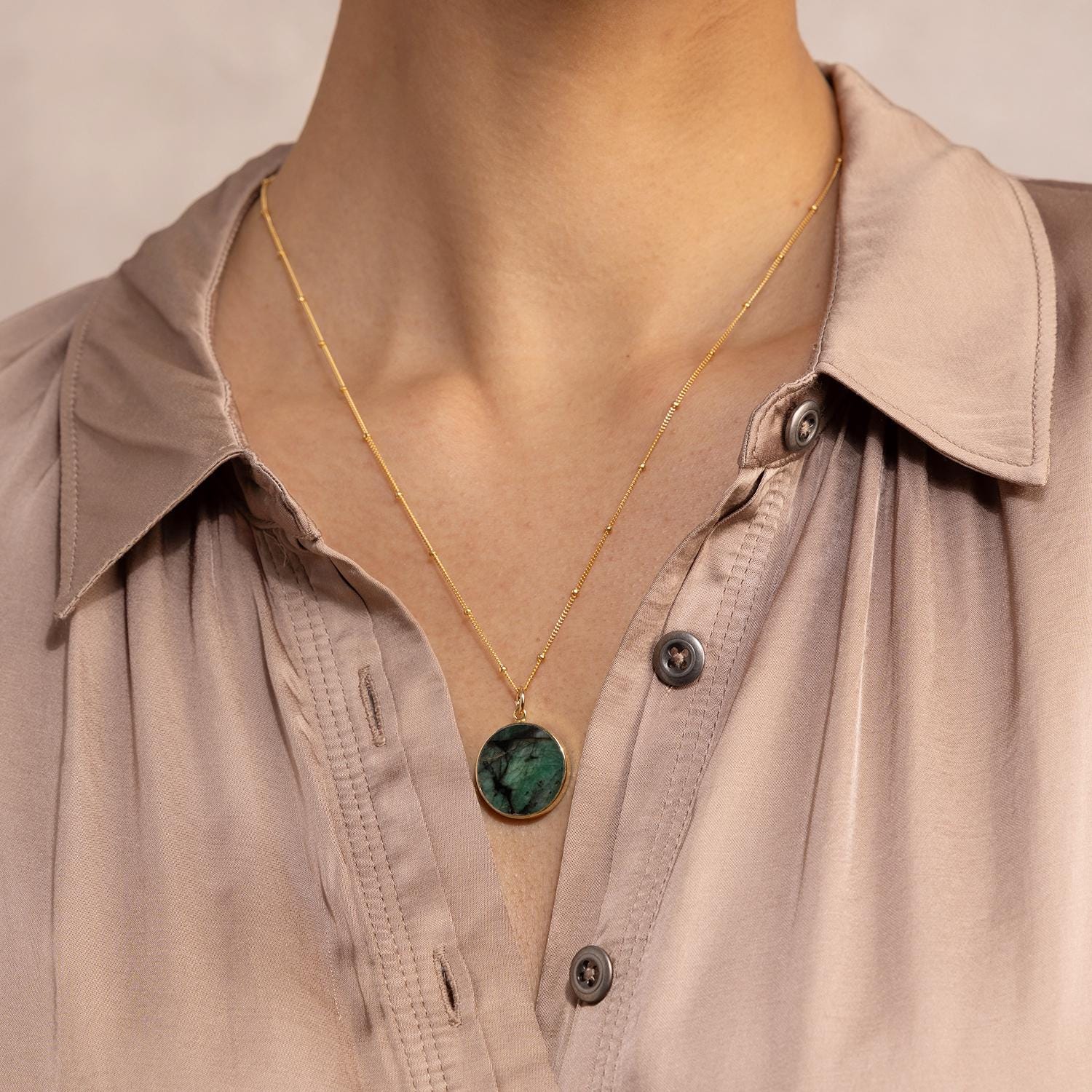 Raw Emerald Round Circle 14k Gold Filled Chain Necklace Necklaces Soul & Little Rose
