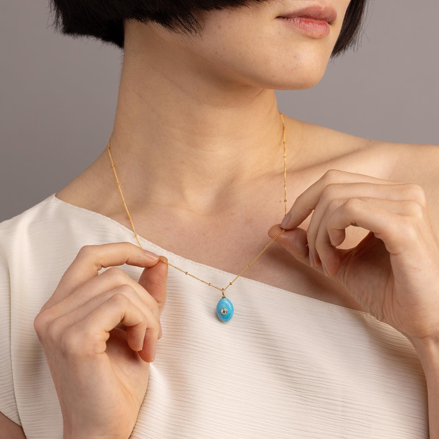 Gold Filled Large Marquise Shape Blue Turquoise Pendant Necklace Necklaces Soul & Little Rose