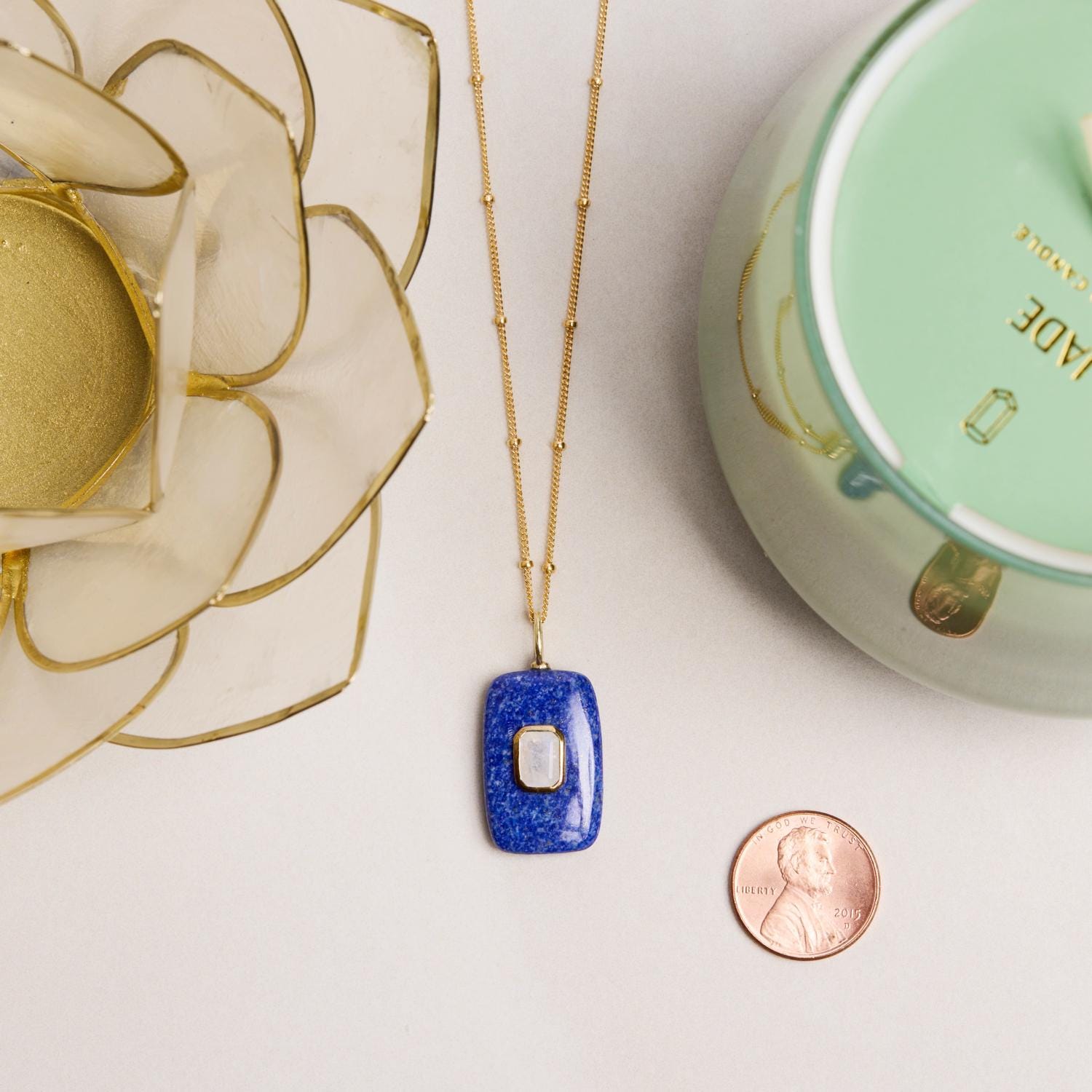Lapis Lazuli and Moonstone Rectangle Pendant 14k Gold Filled Necklace Necklaces Soul & Little Rose