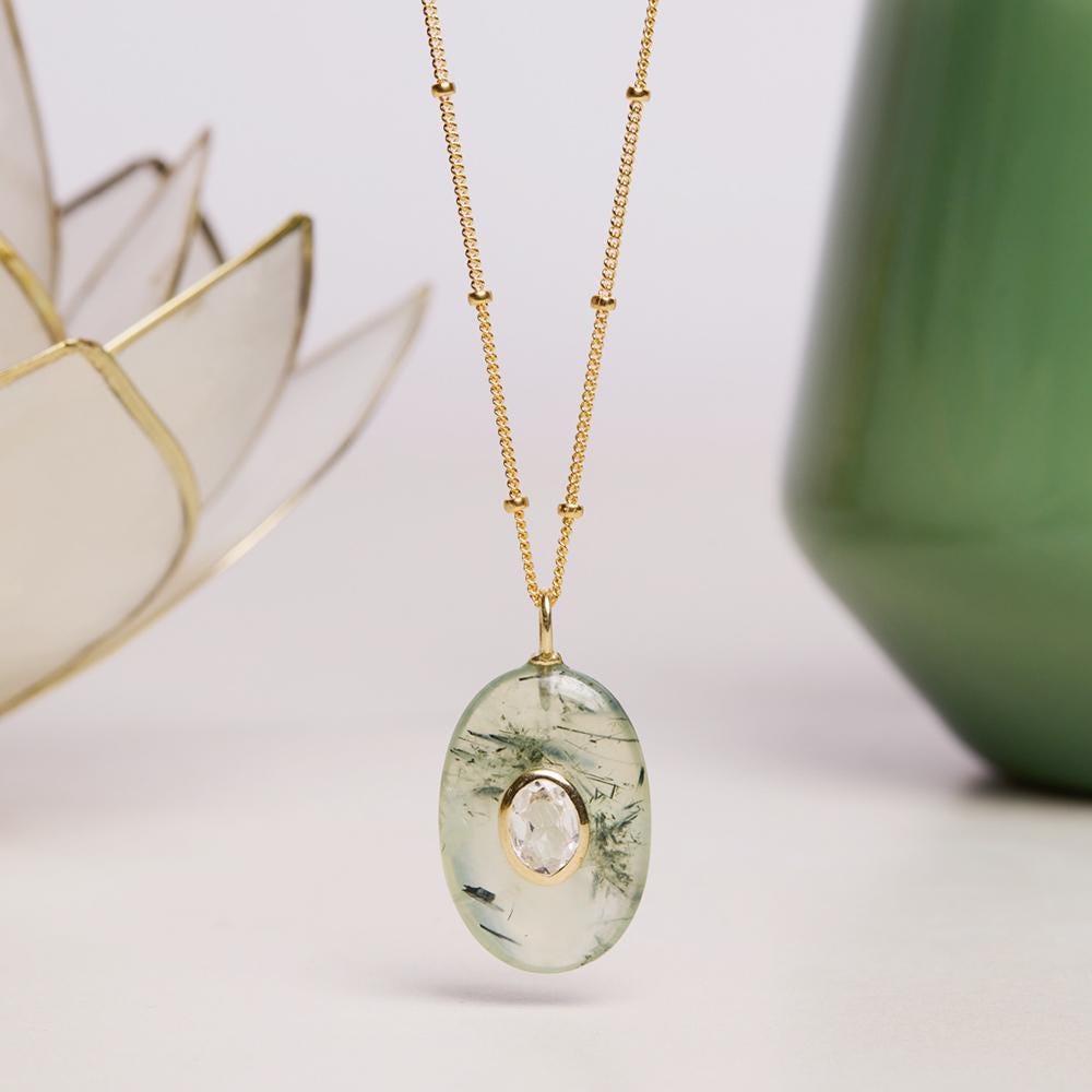 Moss Agate and Topaz Large Oval Pendant 14k Gold Filled Chain Necklace Necklaces Soul & Little Rose