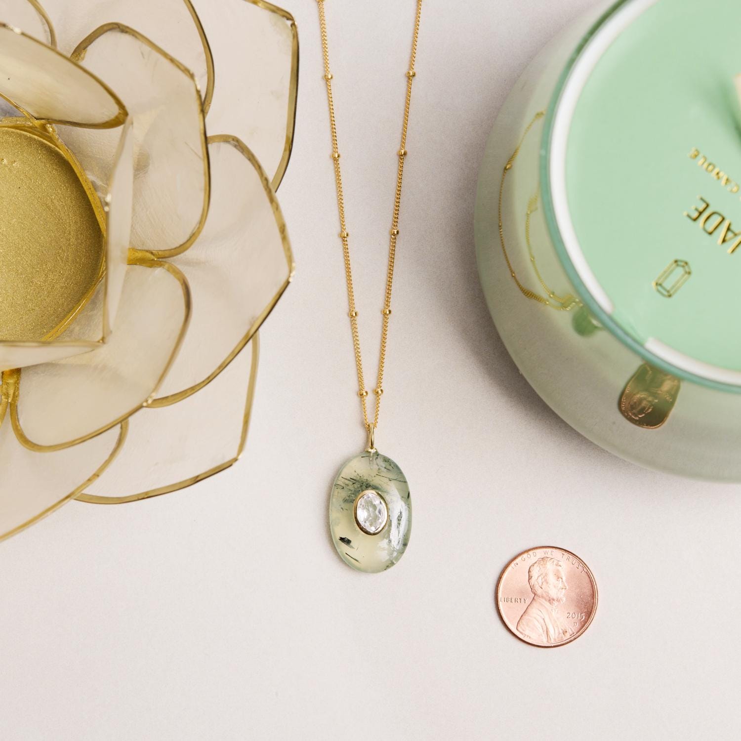 Moss Agate and Topaz Large Oval Pendant 14k Gold Filled Chain Necklace Necklaces Soul & Little Rose