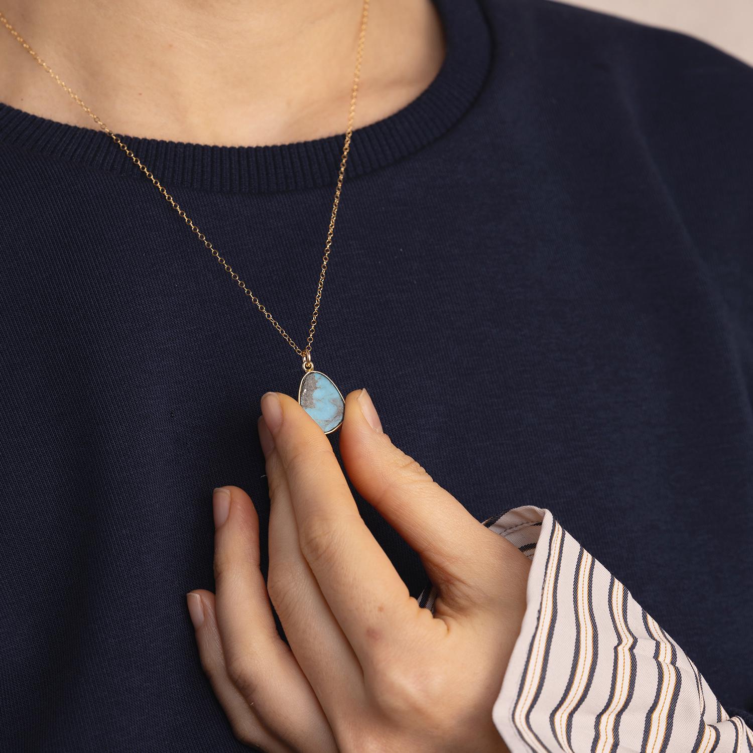Gold Filled Green or Blue Turquoise Slice Oval Geometric Pendant Necklace Necklaces Soul & Little Rose