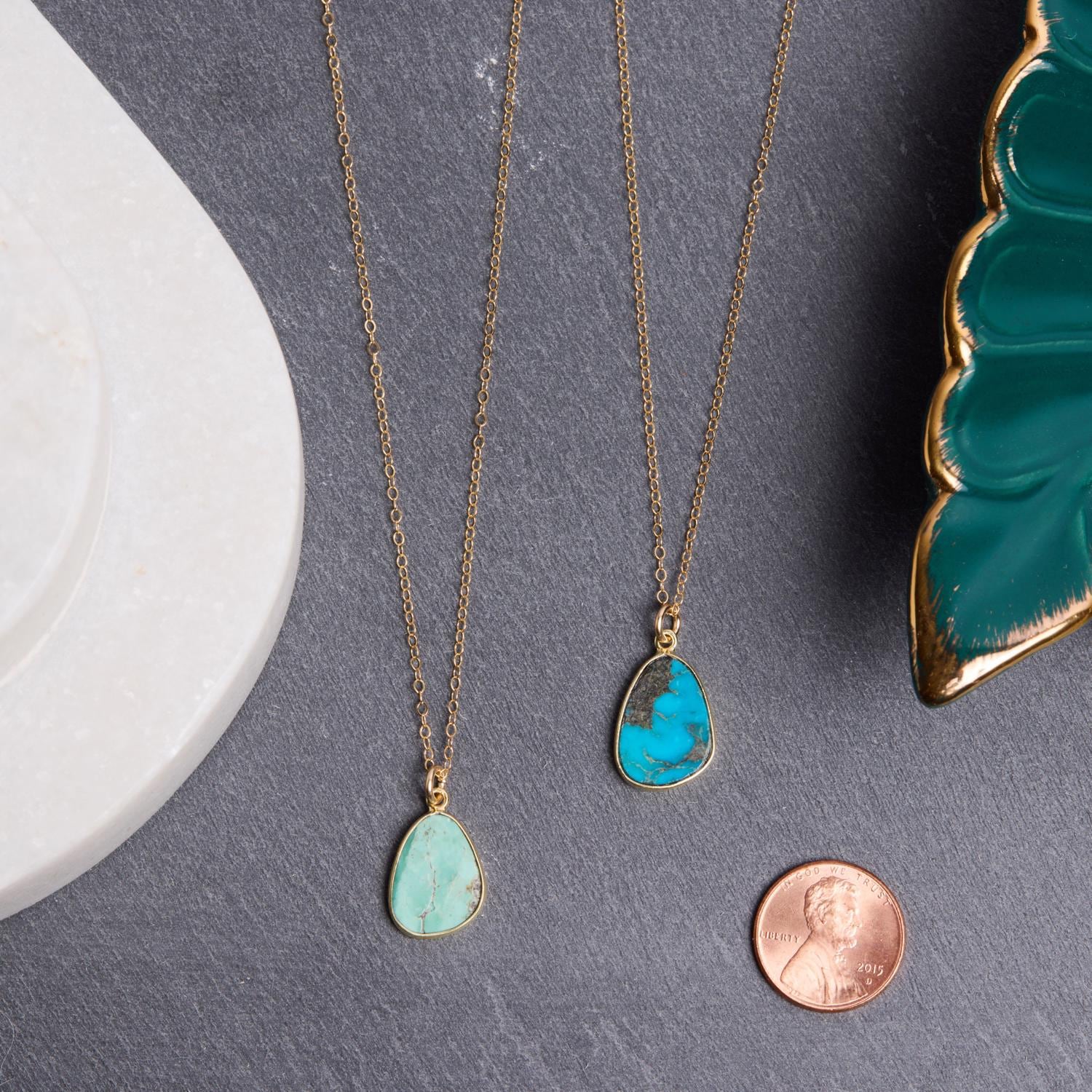 Gold Filled Green or Blue Turquoise Slice Oval Geometric Pendant Necklace Necklaces Soul & Little Rose
