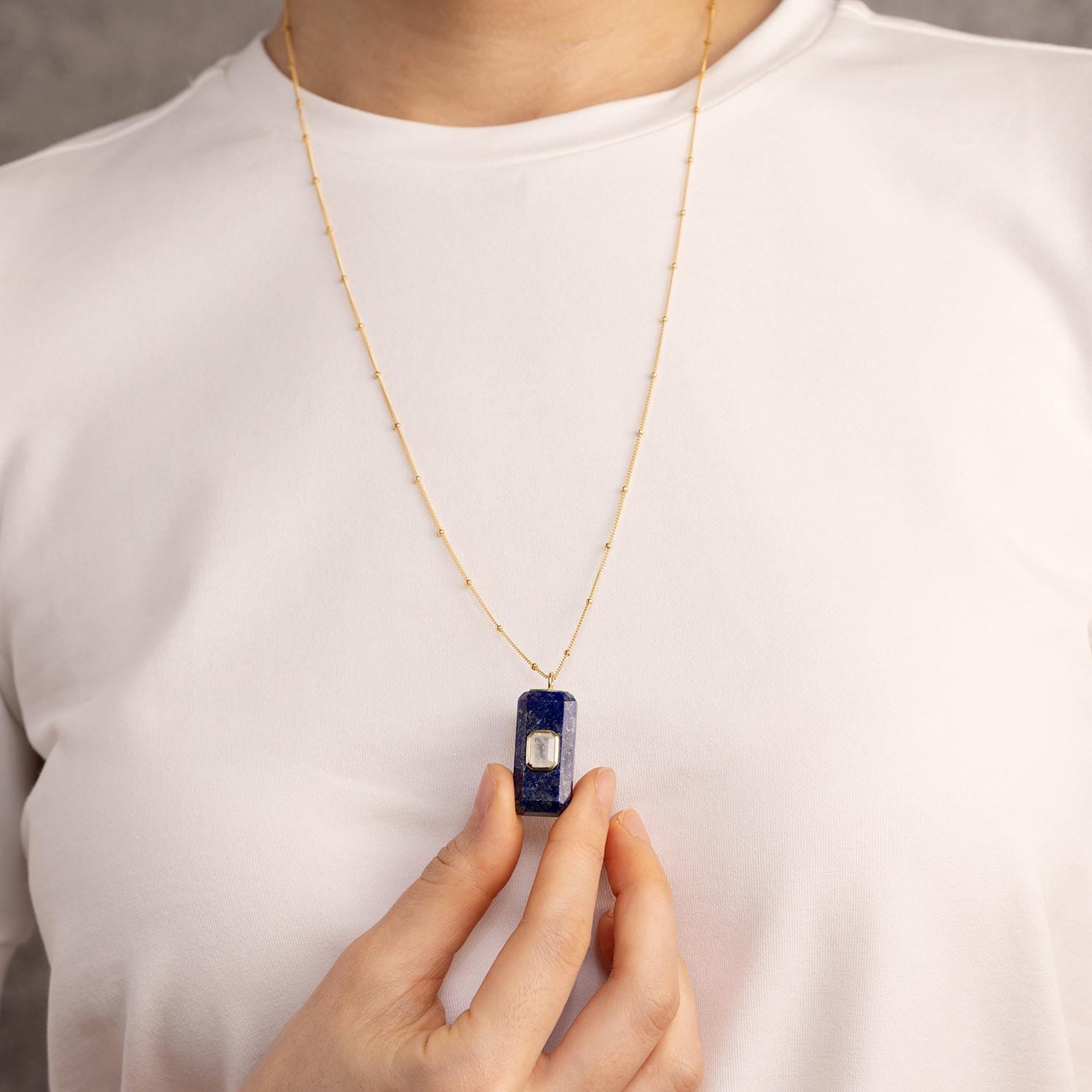 Lapis Lazuli and Moonstone Gold Pendant Necklace Necklaces Soul & Little Rose