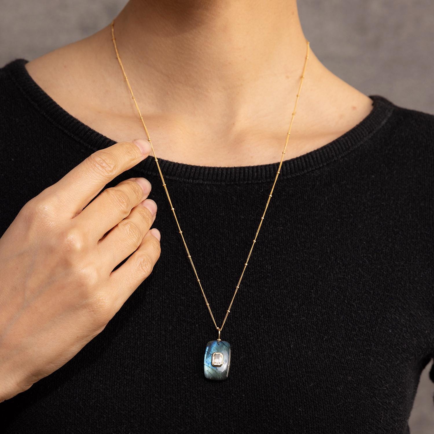 Labradorite and White Topaz Large Rectangle Pendant Necklace Necklaces Soul & Little Rose