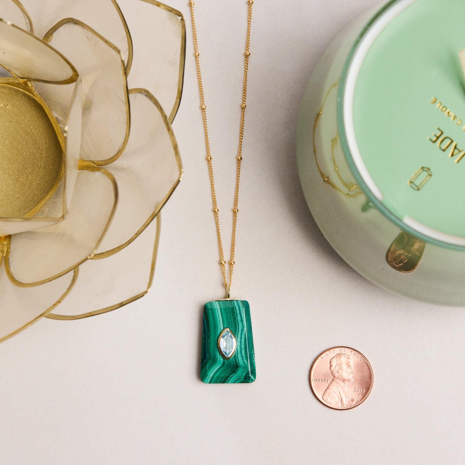Malachite Gold Pendant 14k Gold Filled 18, 20 or 24 Length Chain Necklaces Soul & Little Rose