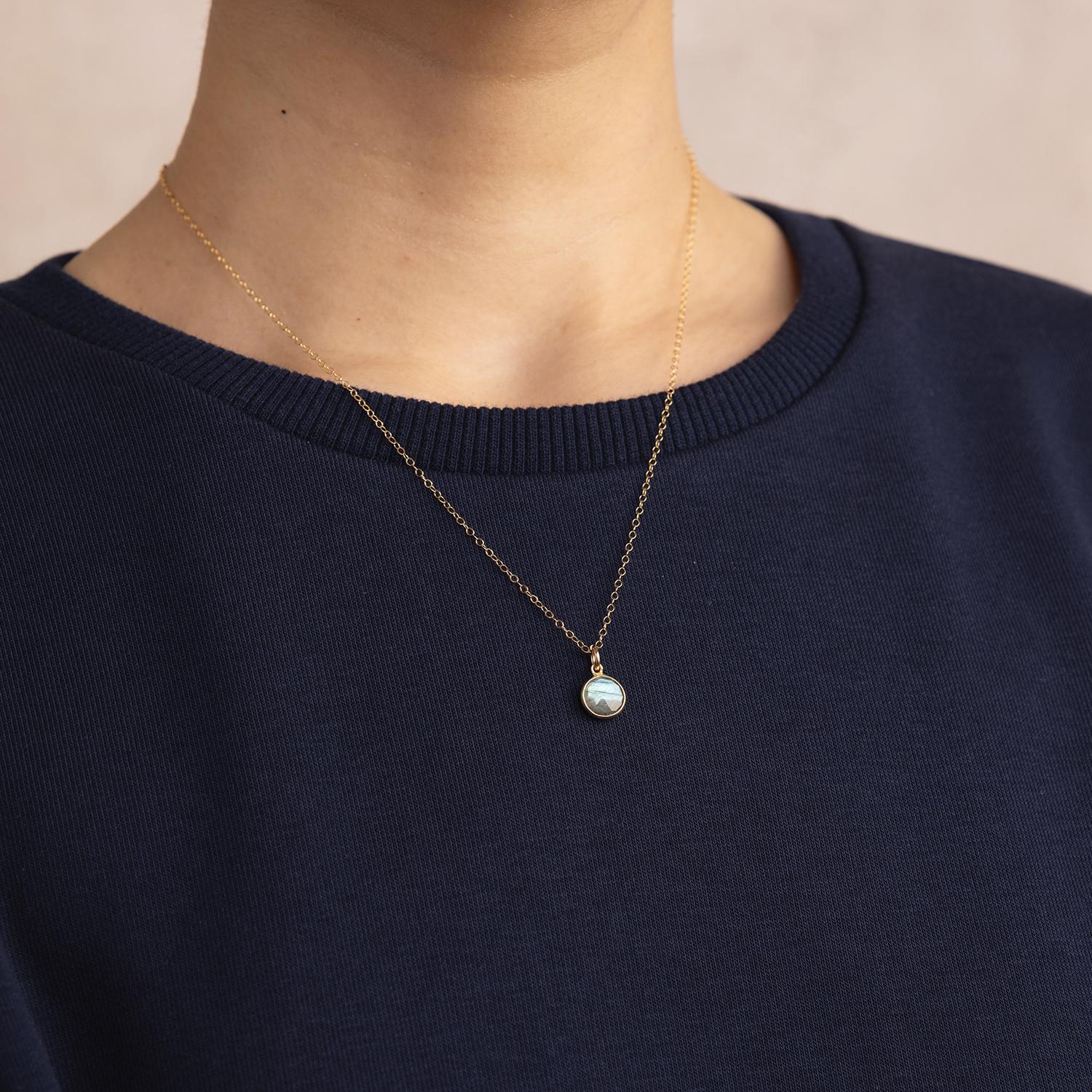 Mini Labradorite Circle Gemstone Necklace on Adjustable Cable Chain Necklace Necklaces Soul & Little Rose