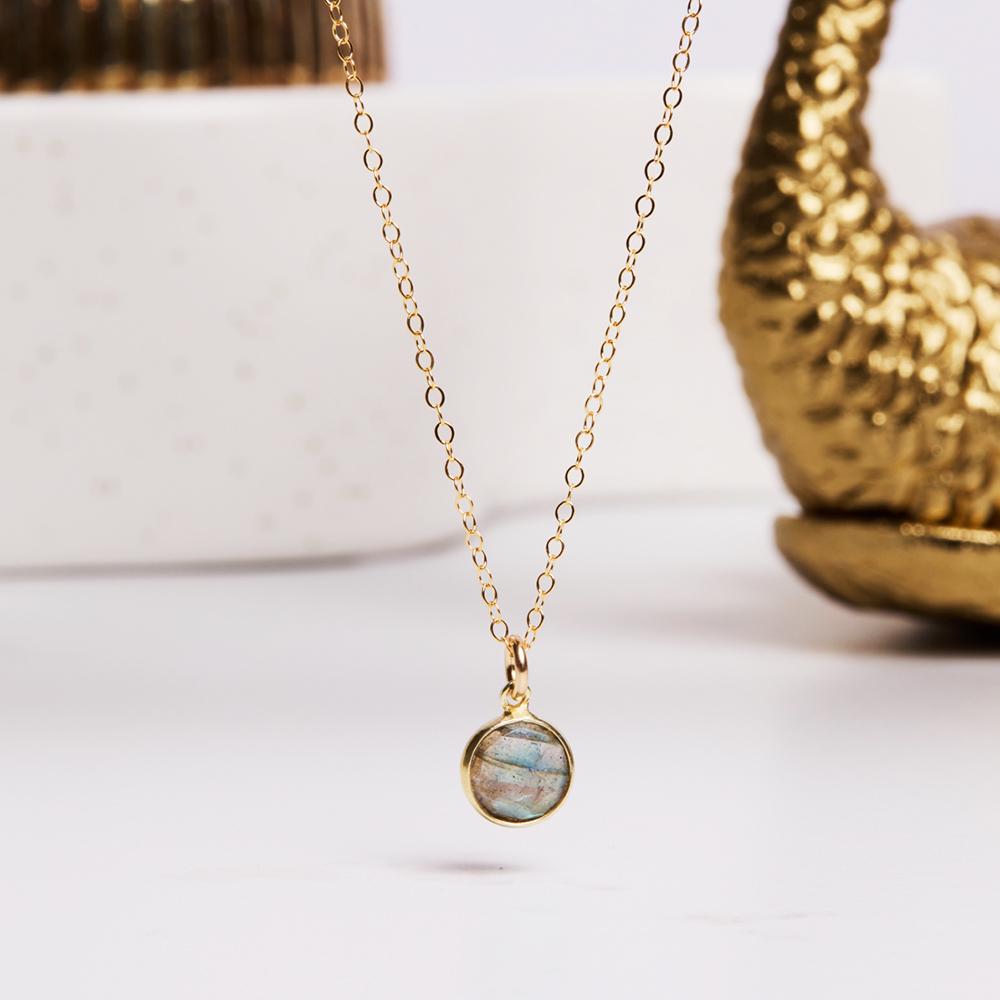 Mini Labradorite Circle Gemstone Necklace on Adjustable Cable Chain Necklace Necklaces Soul & Little Rose