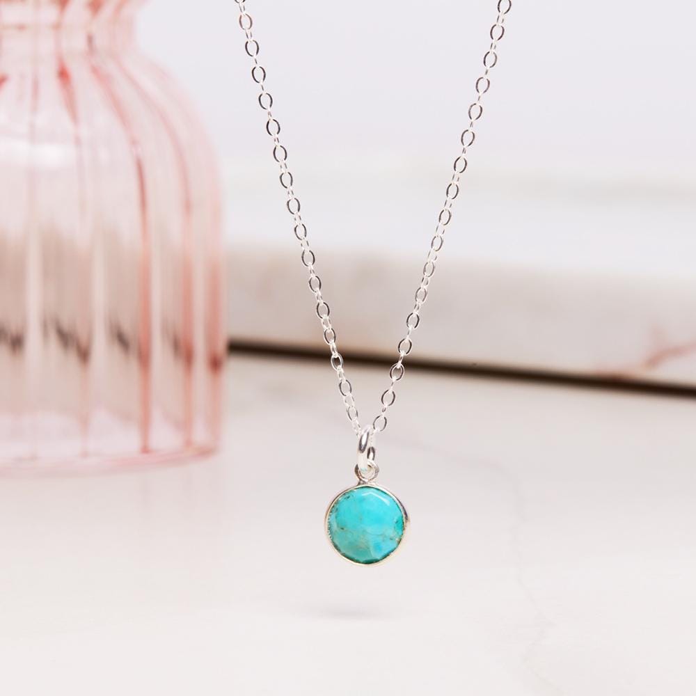 Turquoise Dainty Small Minimalist Pendant on 925 Sterling Chain