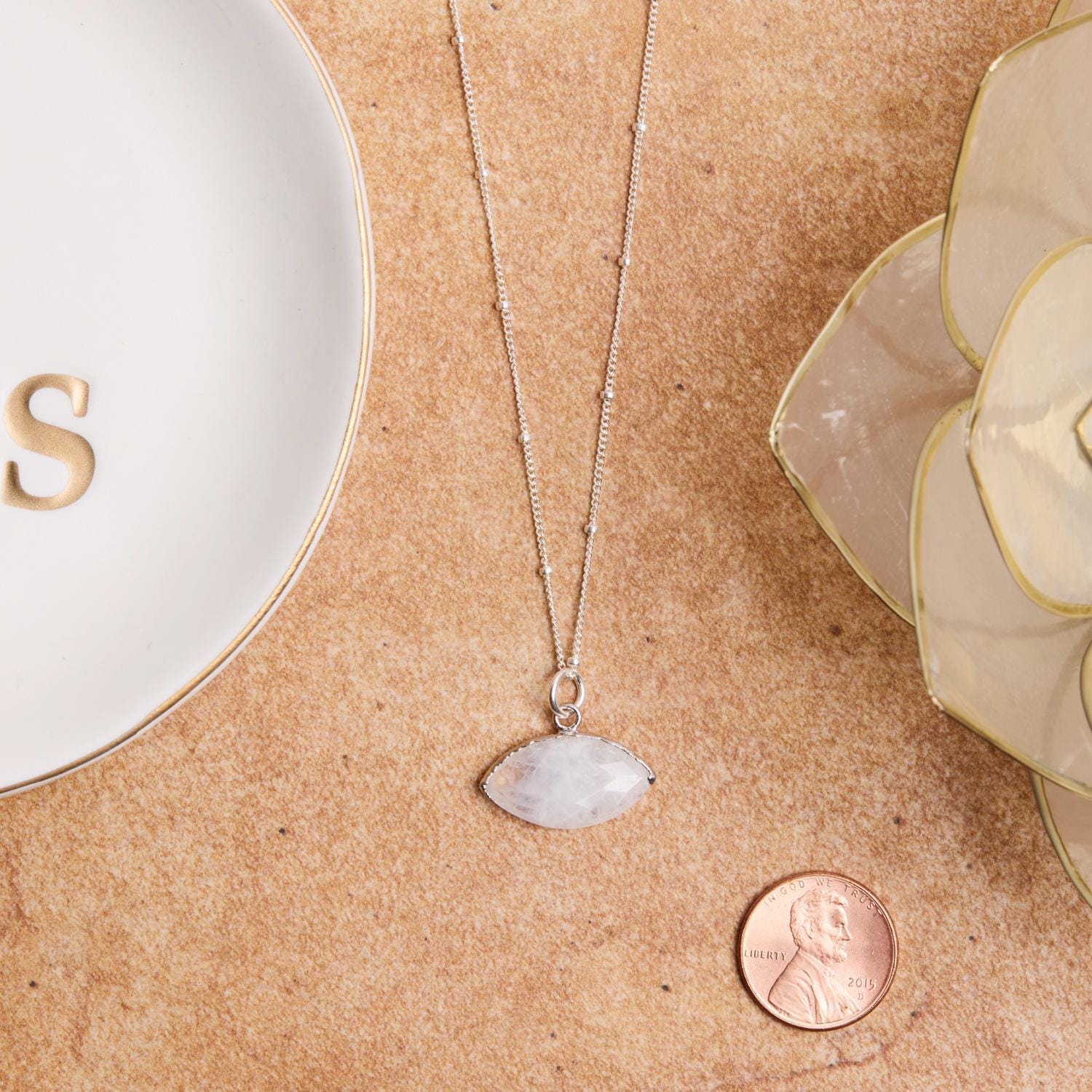 Sterling Silver Moonstone Eye Pendant Gemstone Necklace Necklaces Soul & Little Rose
