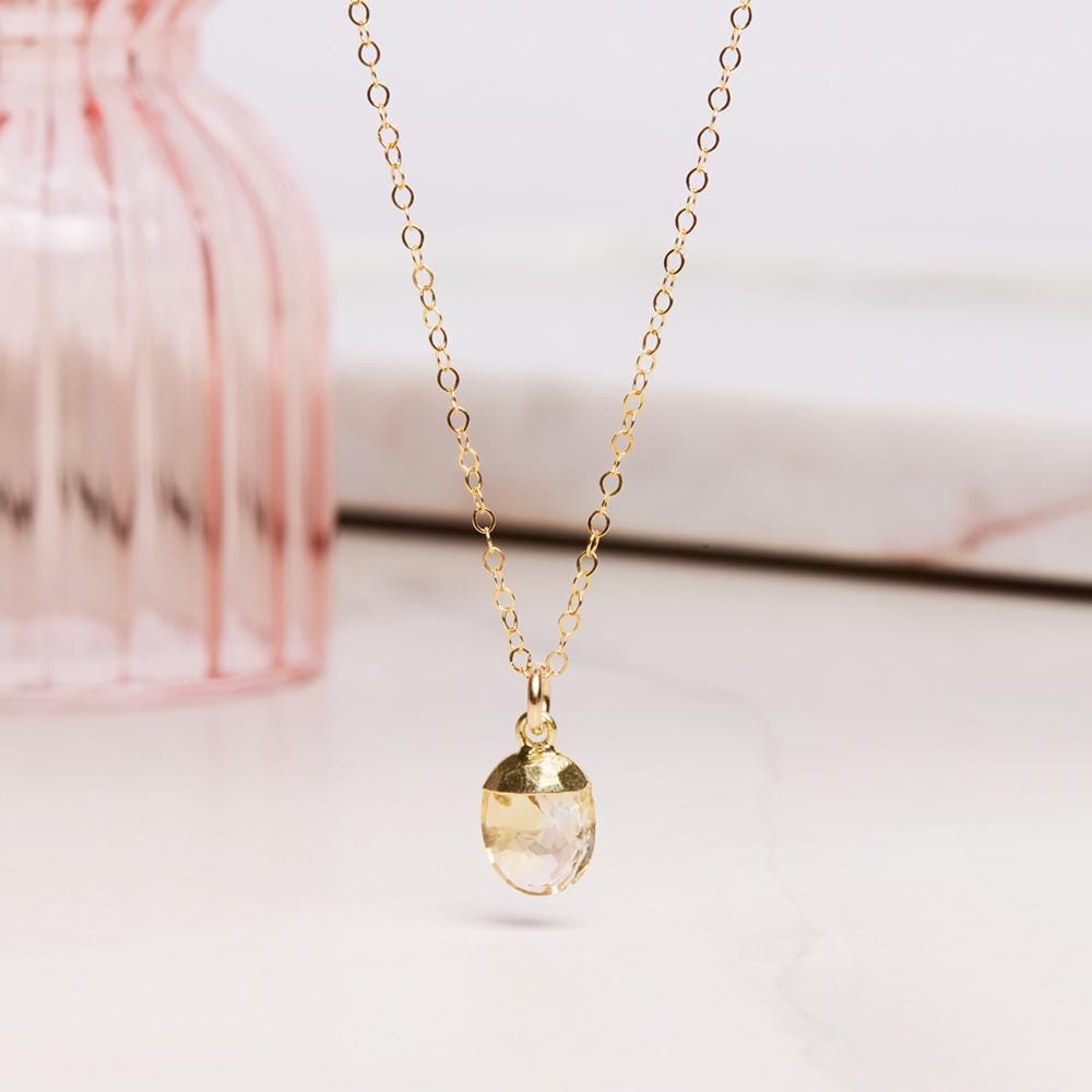Golden Rutilated Quartz Oval Nugget Pendant Chain Necklace Necklaces Soul & Little Rose