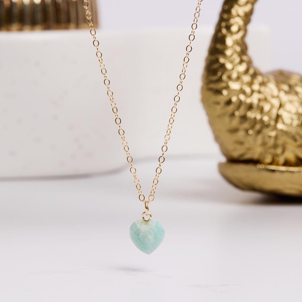Mini Aquamarine Heart Pendant Necklace on 14k Gold Filled Chain Necklaces Soul & Little Rose