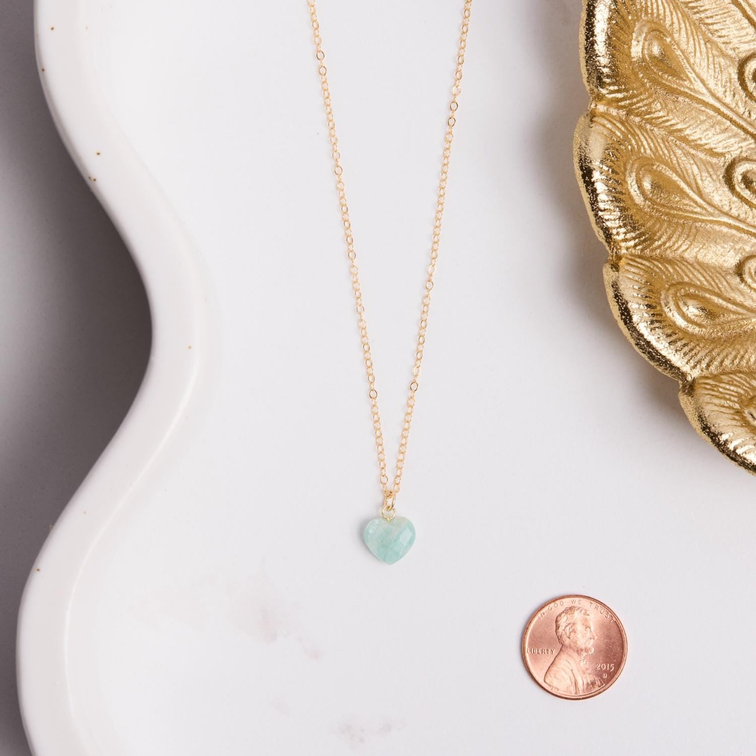 Mini Aquamarine Heart Pendant Necklace on 14k Gold Filled Chain Necklaces Soul & Little Rose