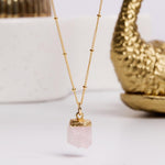 Rose Quartz Pendant Necklace on 14k Gold Filled Satellite Chain Necklaces Soul & Little Rose