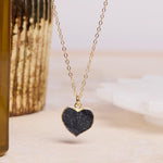 Druzy Black Heart Pendant Necklace on 14k Gold Filled Delicate Adjustable Cable Chain Necklaces Soul & Little Rose
