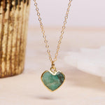 Raw Emerald Heart Pendant Necklace on 14k Gold Filled Delicate Cable Link Chain Necklaces Soul & Little Rose