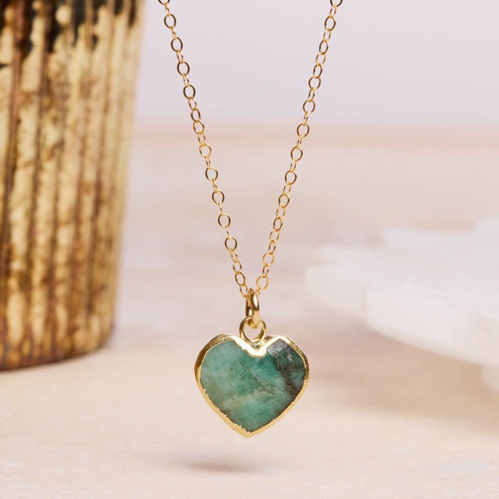 Raw Emerald Heart Pendant Necklace on 14k Gold Filled Delicate Cable Link Chain Necklaces Soul & Little Rose