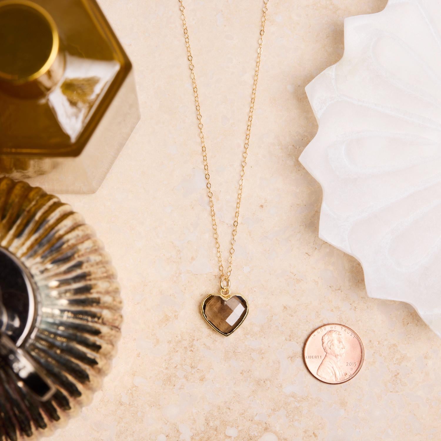 Smoky Quartz Heart Pendant Necklace on 14k Gold Filled Minimalist Cable Chain Necklaces Soul & Little Rose