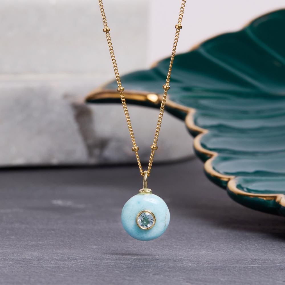 Larimar and Topaz Rounded Charm Pendant on 14k Gold Filled Modern Chain Necklaces Soul & Little Rose
