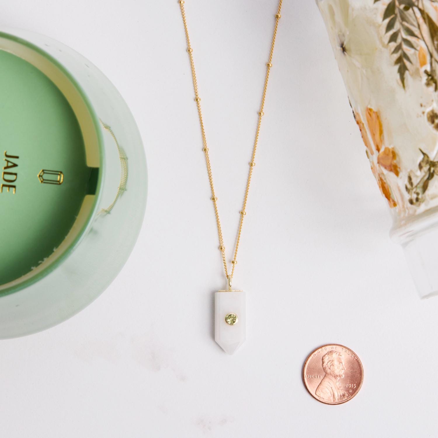 Moonstone and Peridot Geometric Point Pendant Necklace on 14k Gold Filled Chain Necklaces Soul & Little Rose