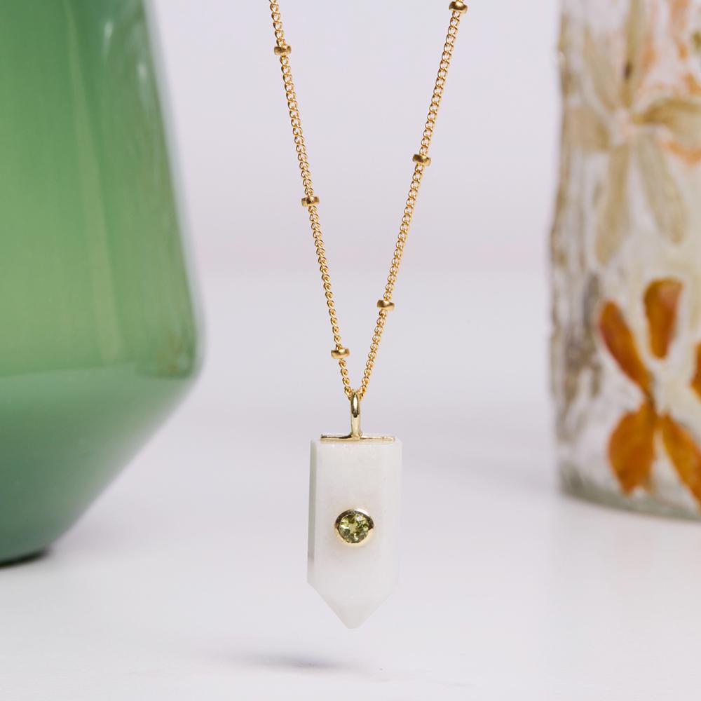 Moonstone and Peridot Geometric Point Pendant Necklace on 14k Gold Filled Chain Necklaces Soul & Little Rose