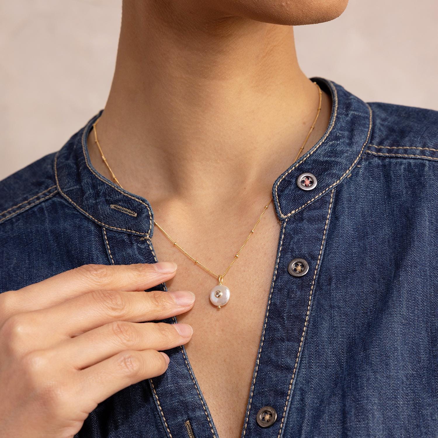 Pearl and White Topaz Pendant on 14k Gold Filled Chain Necklace Necklaces Soul & Little Rose