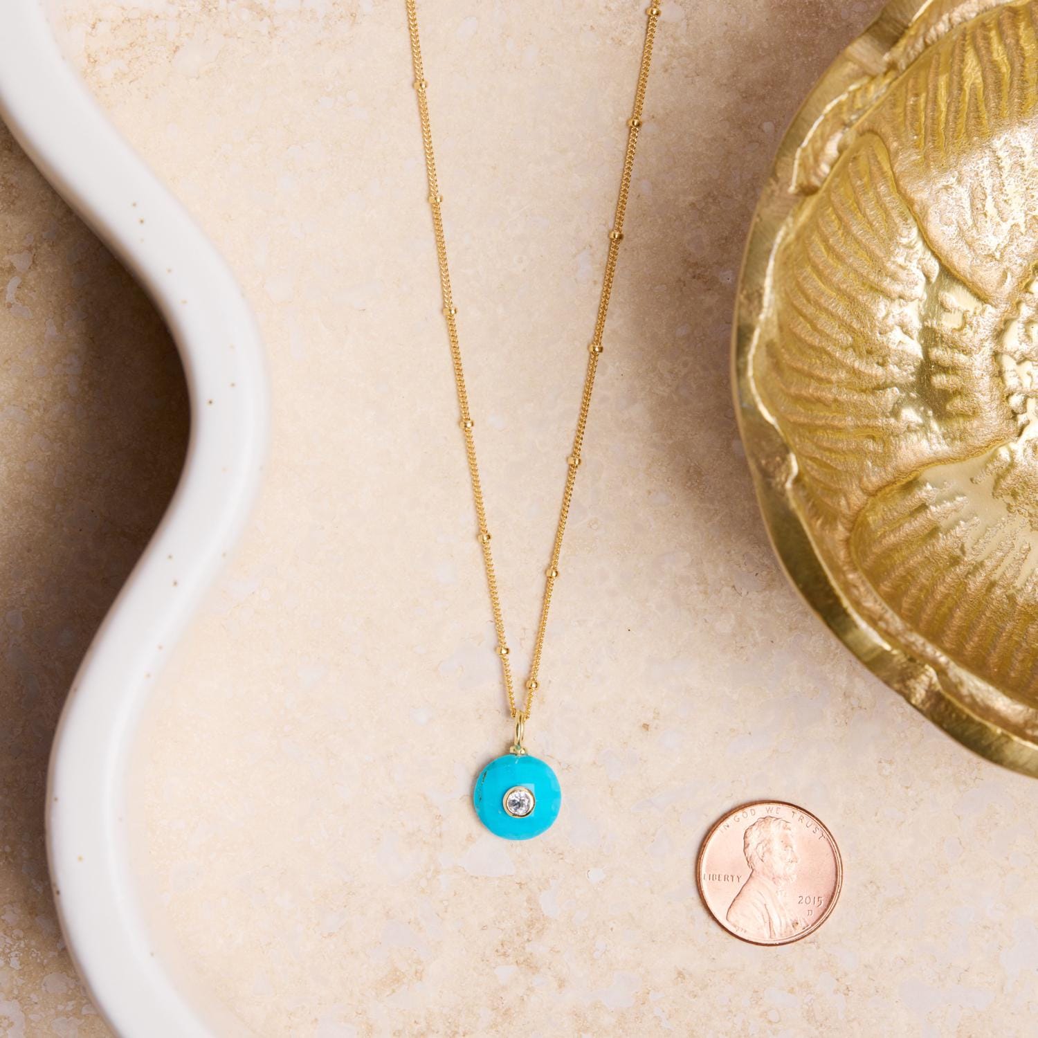 Howlite and White Topaz Round Faceted Pendant Charm Gold Necklace Necklaces Soul & Little Rose