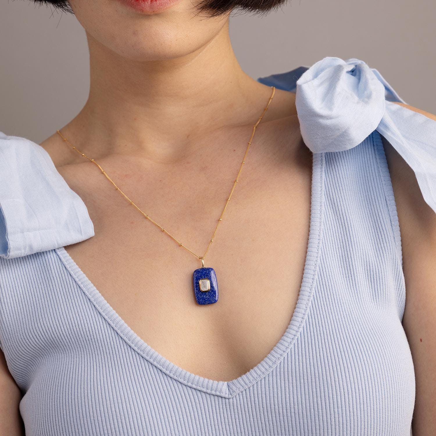 Lapis Lazuli and Moonstone Rectangle Pendant 14k Gold Filled Necklace Necklaces Soul & Little Rose