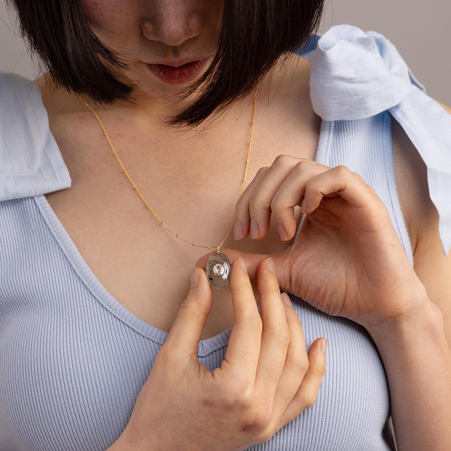 Moss Agate and Topaz Large Oval Pendant 14k Gold Filled Chain Necklace Necklaces Soul & Little Rose