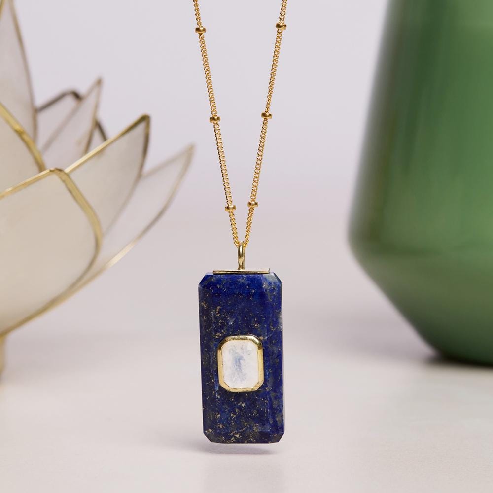 Lapis Lazuli and Moonstone Gold Pendant Necklace Necklaces Soul & Little Rose