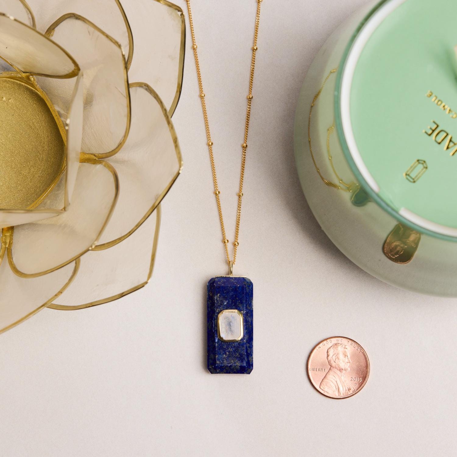 Lapis Lazuli and Moonstone Gold Pendant Necklace Necklaces Soul & Little Rose