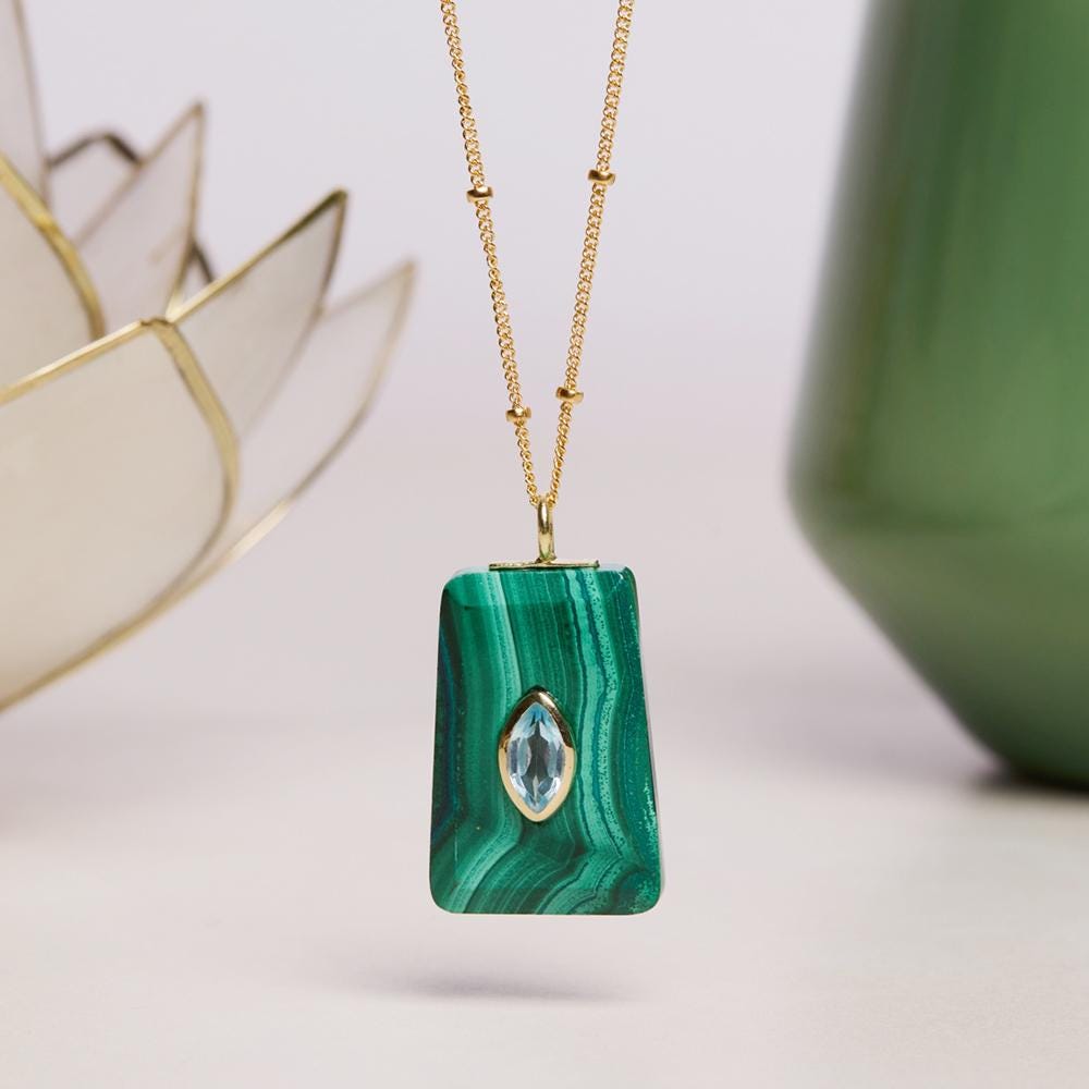 Malachite Gold Pendant 14k Gold Filled 18, 20 or 24 Length Chain Necklaces Soul & Little Rose