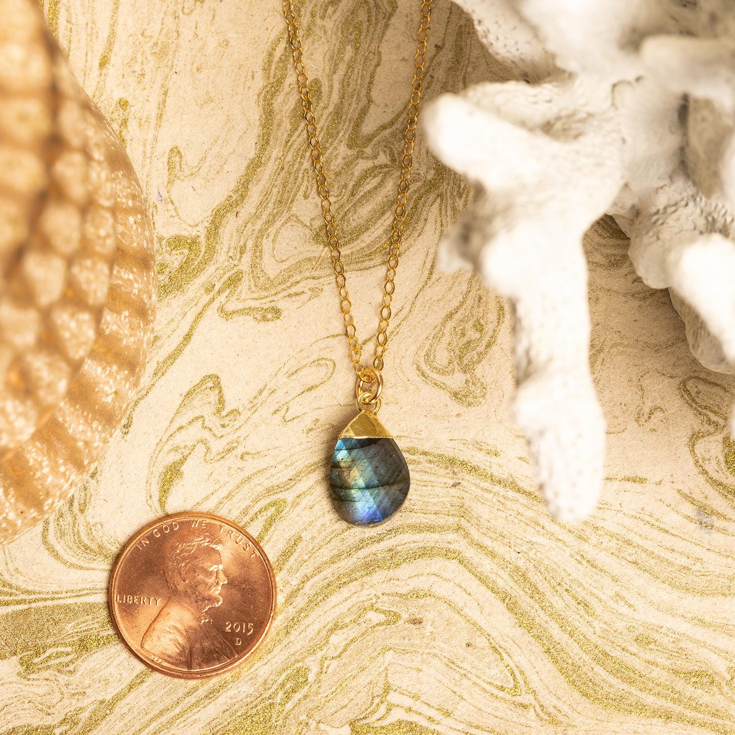 Gold Gilled Labradorite Oval Pebble Style Drop Pendant Necklace Necklaces Soul & Little Rose
