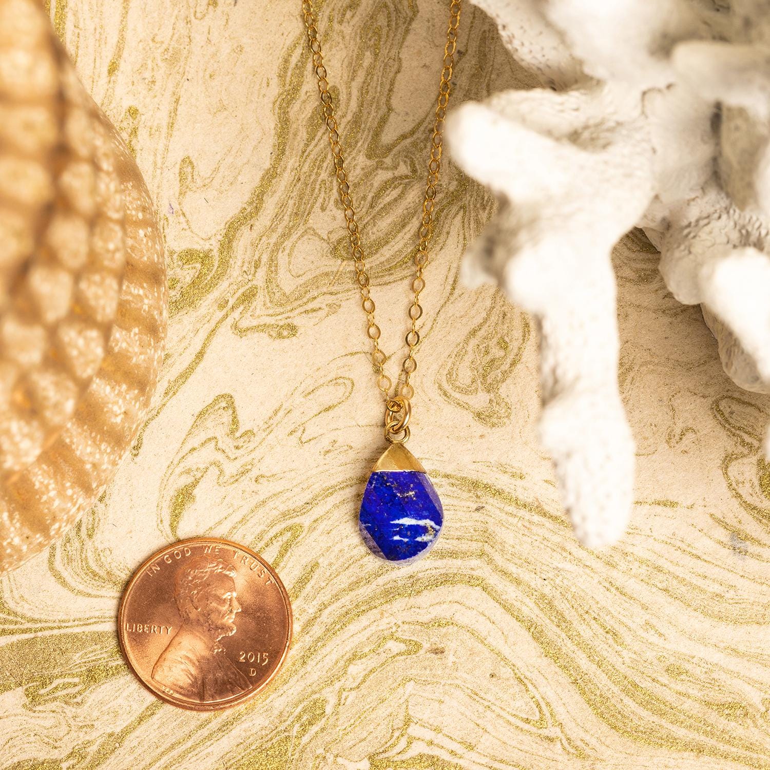 Lapis Lazuli Gold Oval Pebble Style Drop Pendant Necklace 14k Gold Filled Necklaces Soul & Little Rose