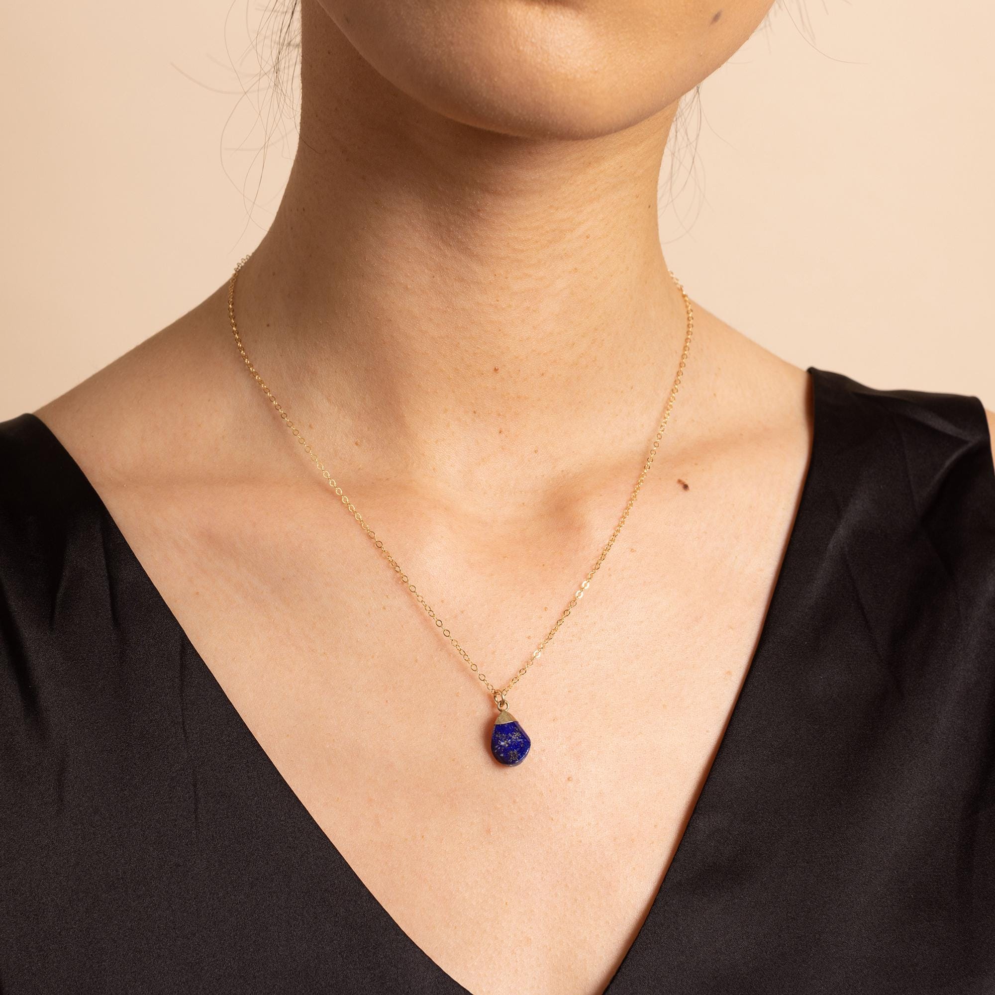 Lapis Lazuli Gold Oval Pebble Style Drop Pendant Necklace 14k Gold Filled Necklaces Soul & Little Rose
