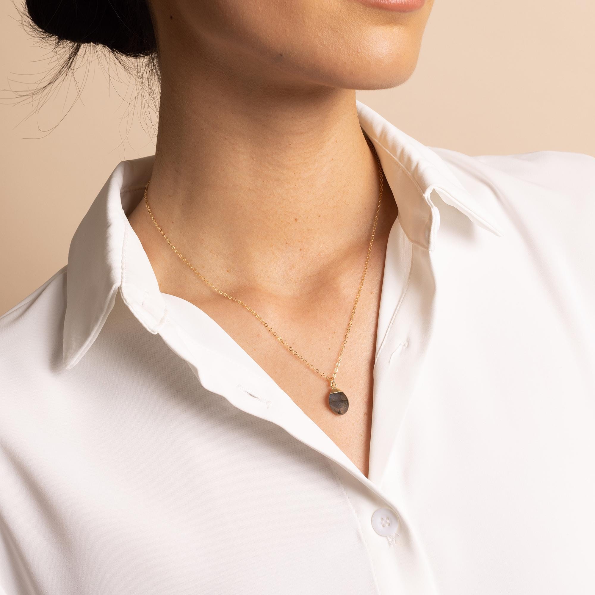 Gold Gilled Labradorite Oval Pebble Style Drop Pendant Necklace Necklaces Soul & Little Rose