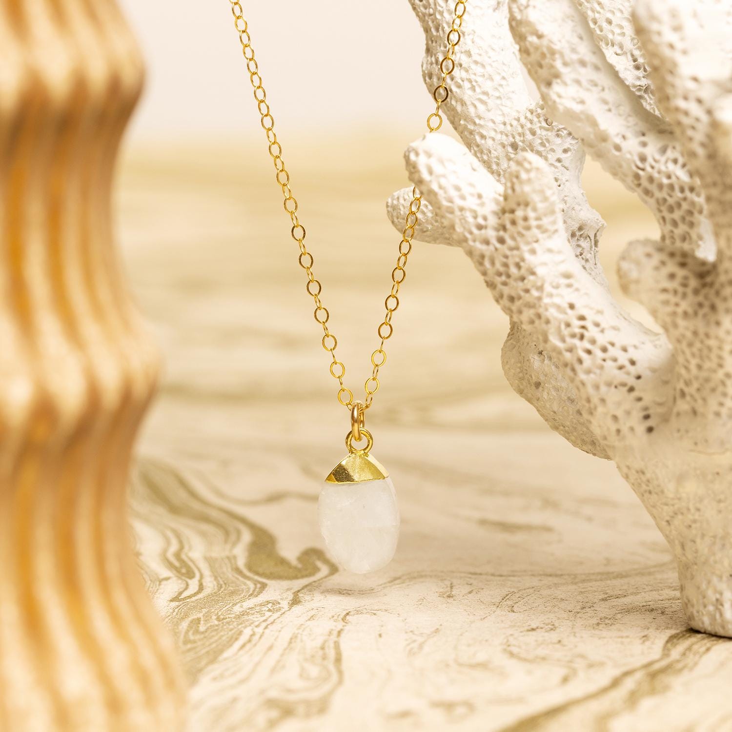 Moonstone Gold Oval Pebble Style Drop Pendant Necklace Necklaces Soul & Little Rose