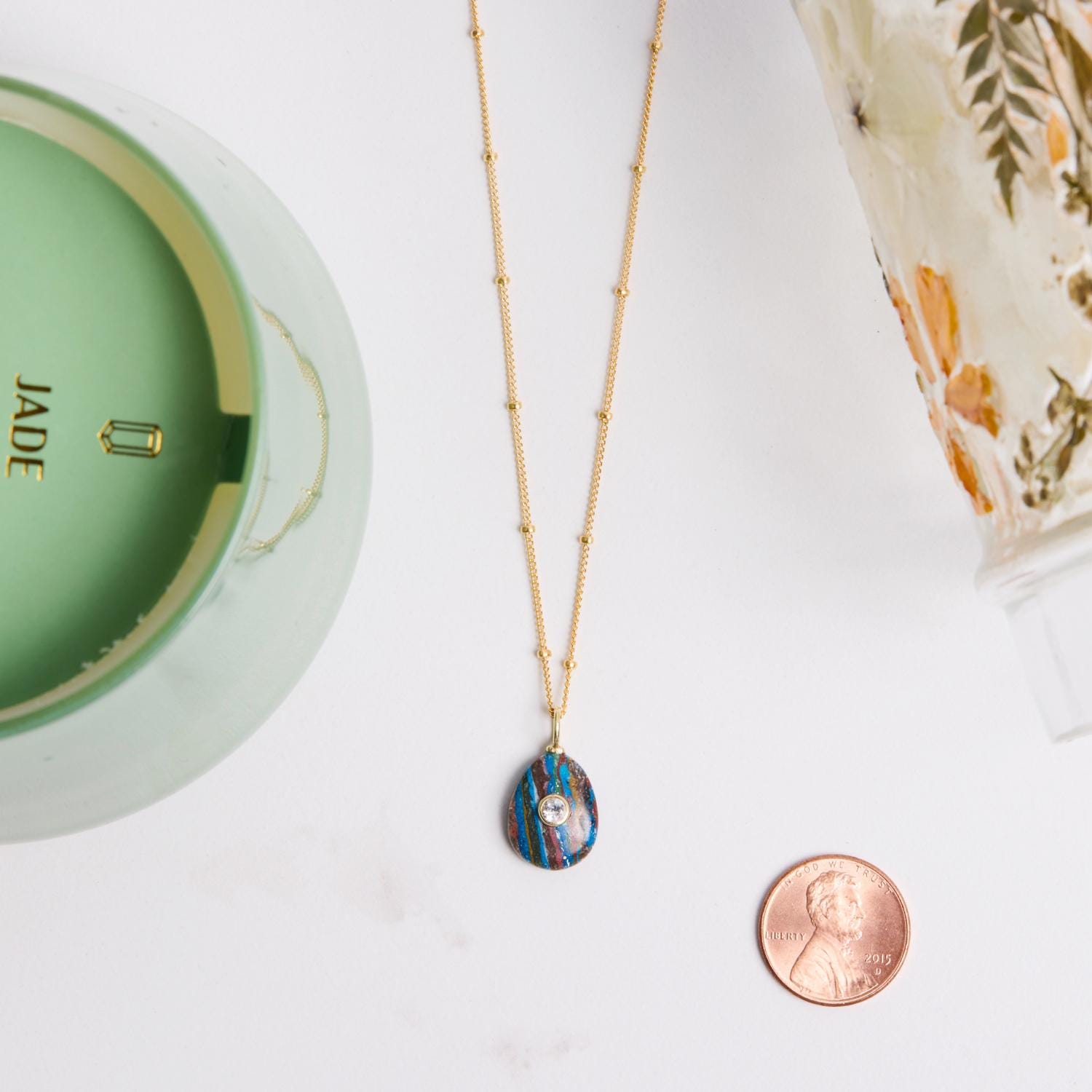 Gold Rainbow Calsilica Striped Oval Pendant Necklace Necklaces Soul & Little Rose