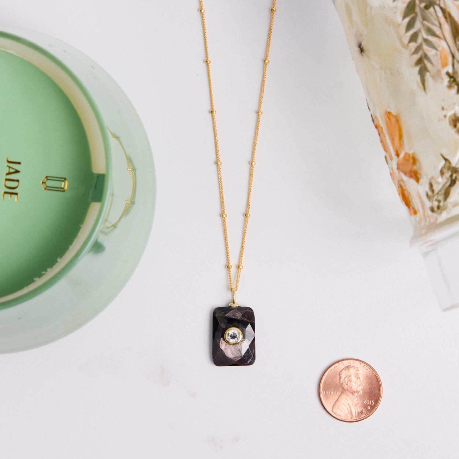 Gold Filled Hyperstein and White Topaz Rectangle Pendant Necklace Necklaces Soul & Little Rose