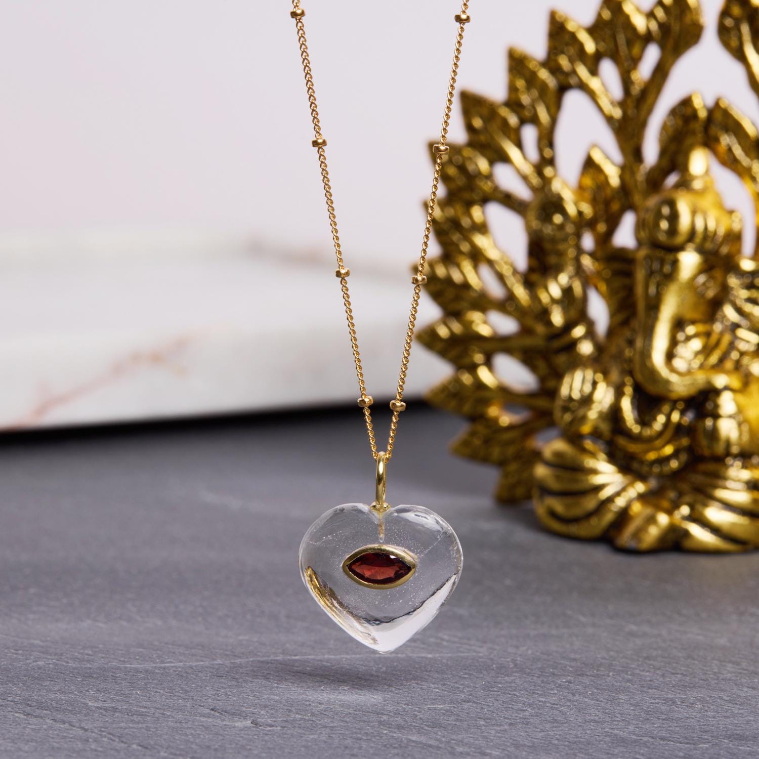 Gold Filled Quartz and Garnet Heart Pendant Necklace Necklaces Soul & Little Rose