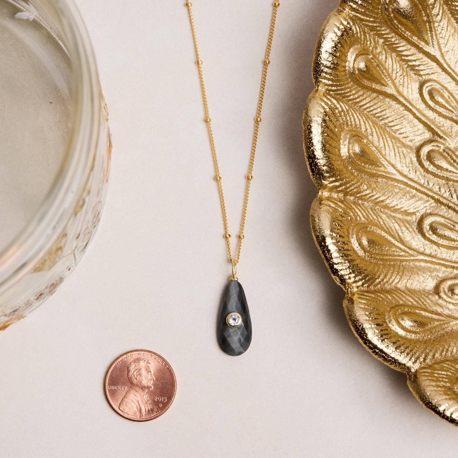 Gold Black Hyperstein and White Topaz Pendant Necklace Necklaces Soul & Little Rose