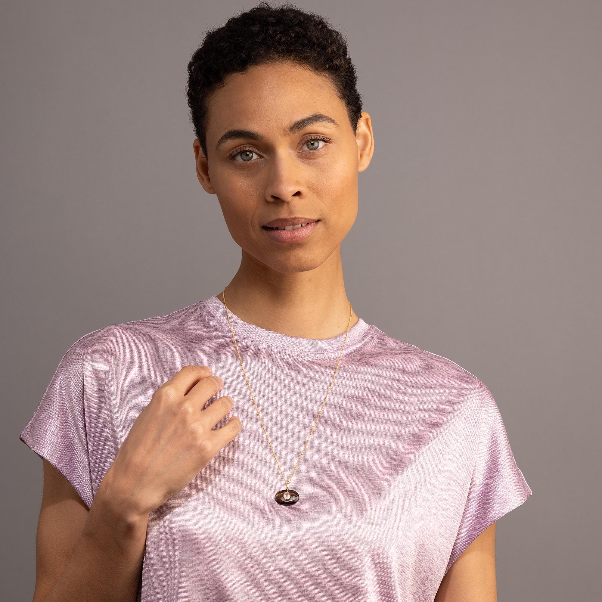 Large Oval Gold Filled Smoky and Rose Quartz Pendant Necklace Necklaces Soul & Little Rose