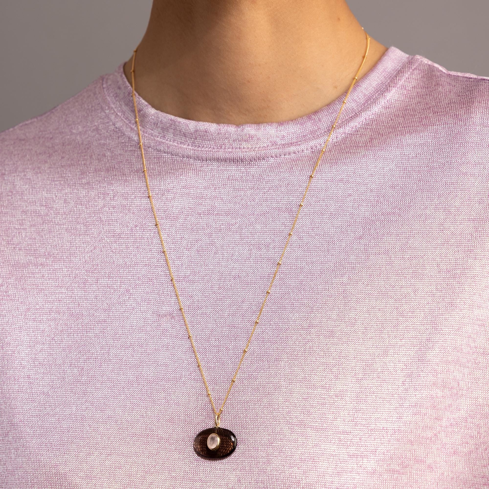 Large Oval Gold Filled Smoky and Rose Quartz Pendant Necklace Necklaces Soul & Little Rose