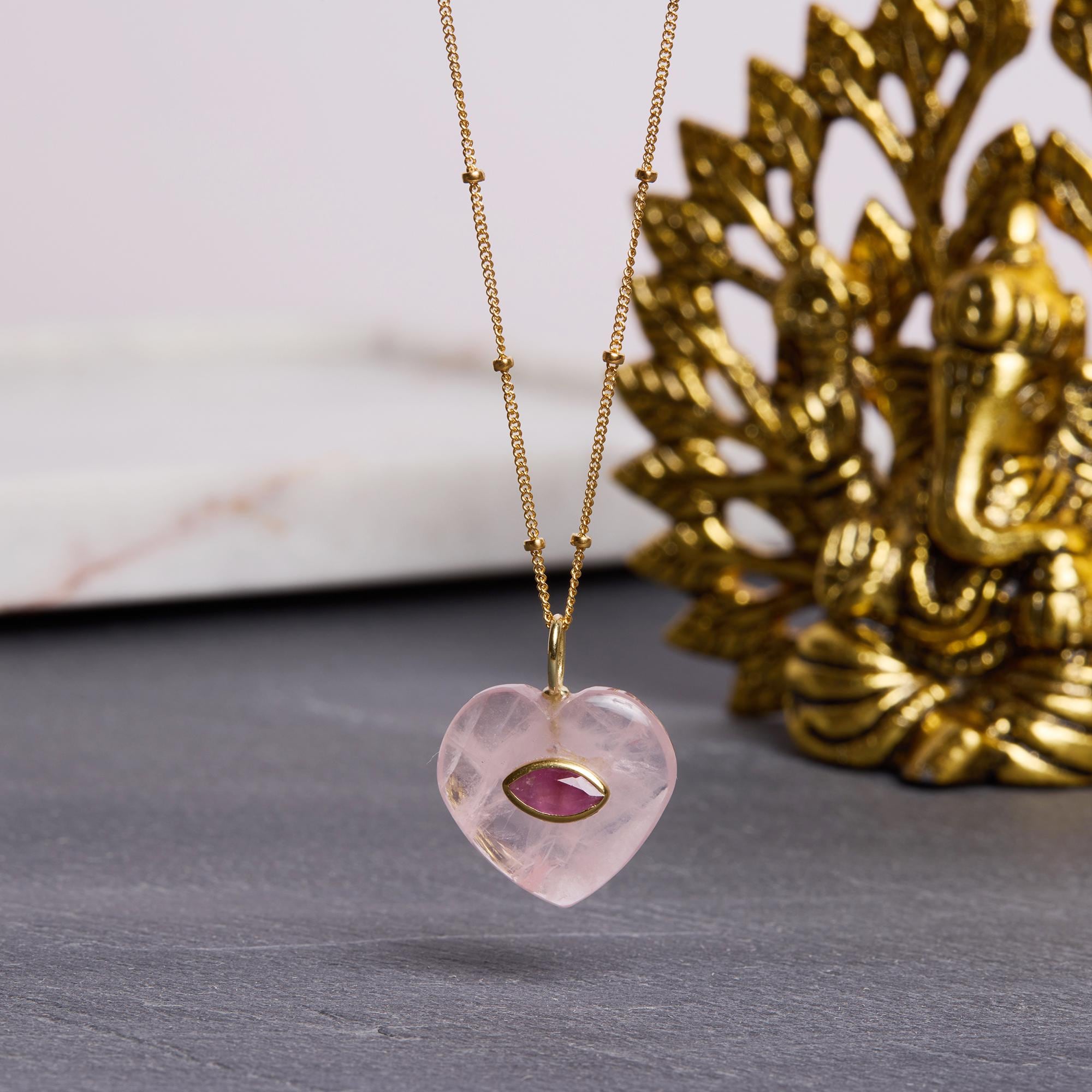 Gold Filled Rose Quartz Heart Pendant Necklace – Soul Little Rose