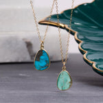 Gold Filled Green or Blue Turquoise Slice Oval Geometric Pendant Necklace Necklaces Soul & Little Rose